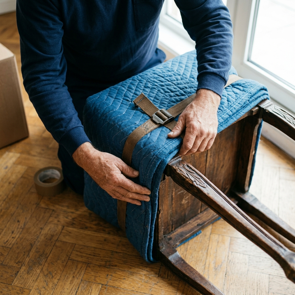 Protection de meuble ancien par les déménageurs Brignon & Fils — couverture de déménagement