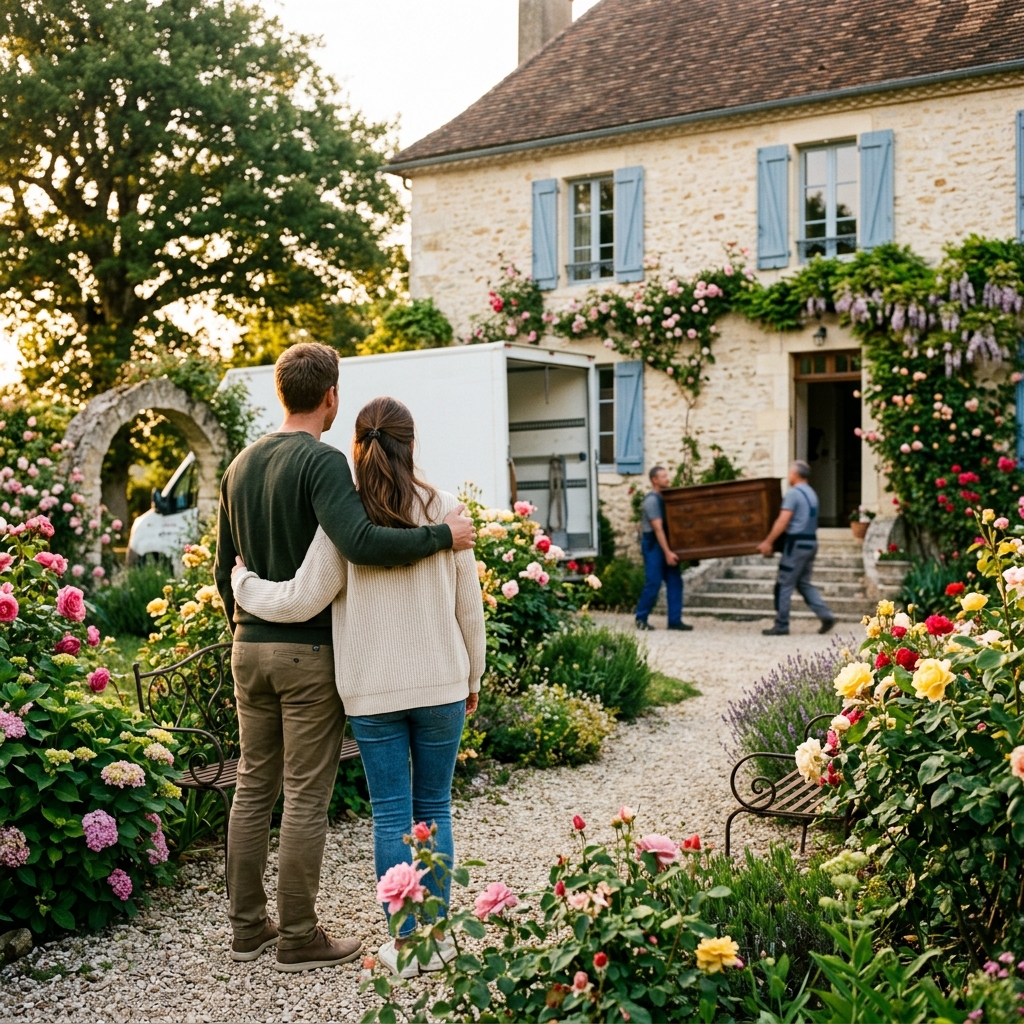 Livraison déménagement Brignon & Fils — couple découvrant leur nouvelle maison