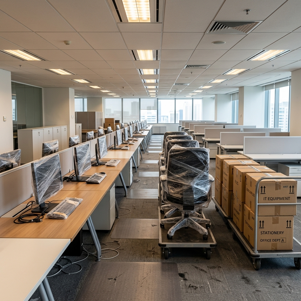 Bureau en préparation pour un transfert de locaux